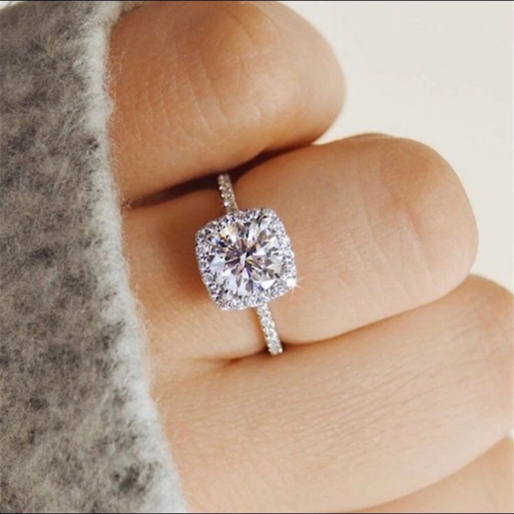 Silver Princess Cushion Diamond Ring